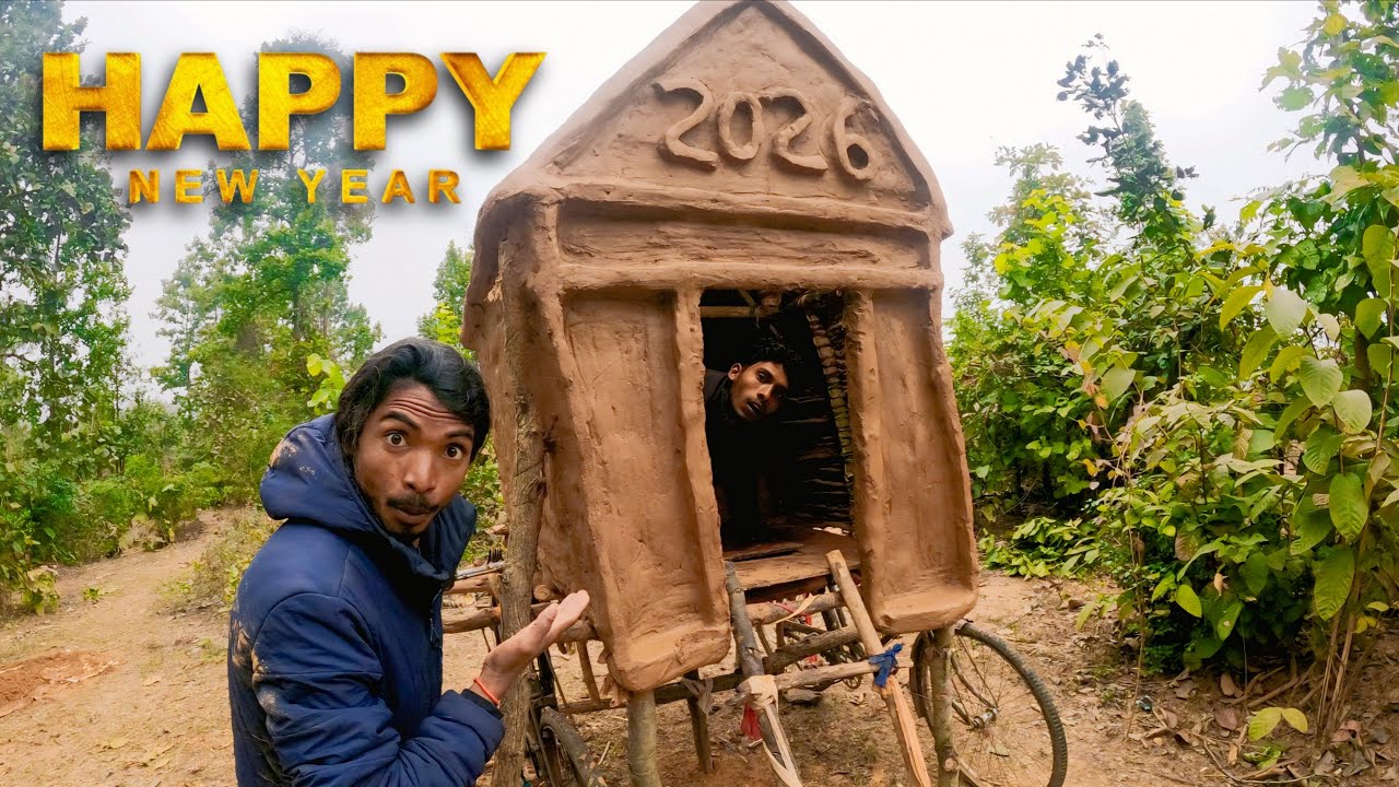 New Year 2026 Celebration 🎉 | Overnight Jungle Survival & Cooking | Mud House | First Video