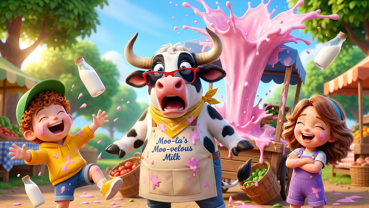 MOO LA’S cow|funny milkshake animation|family friendly animation|milk shake splash party|3D animated