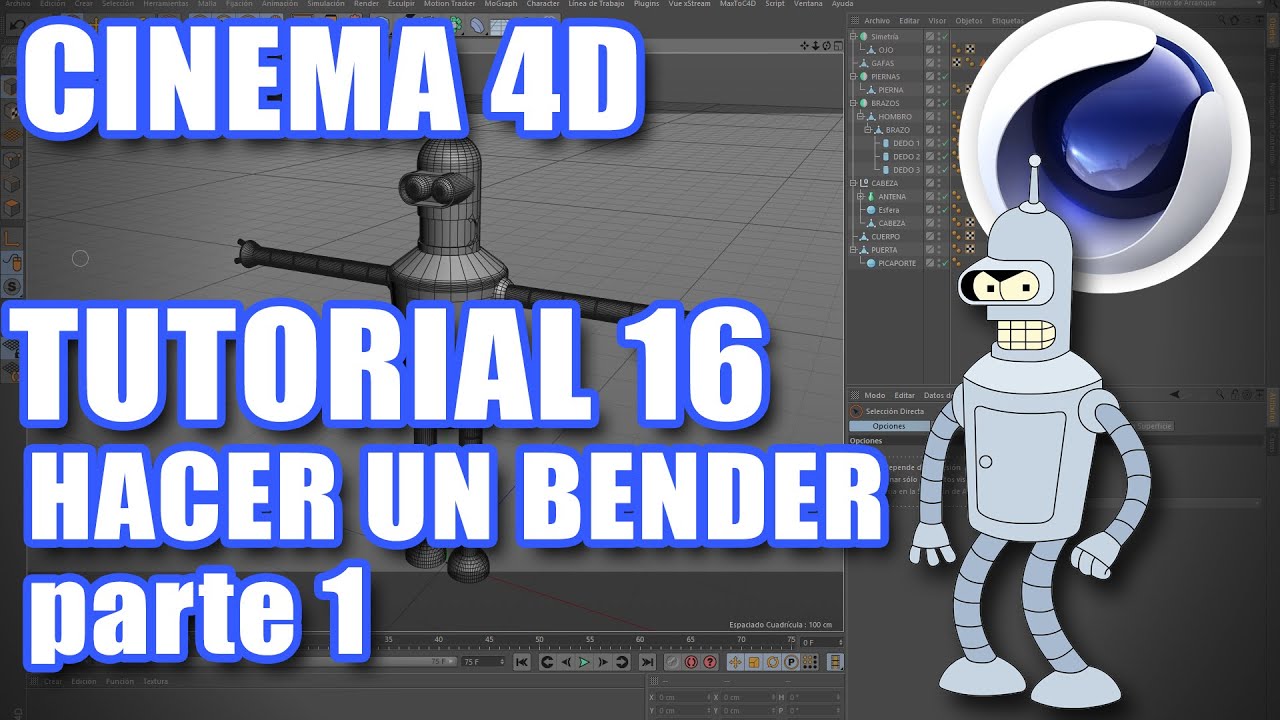 TUTORIAL 16 CINEMA 4D  crear al robot BENDER parte 1