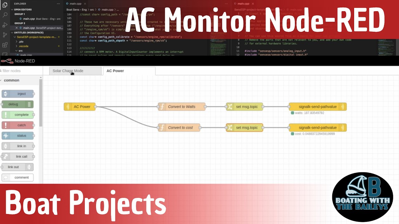 Installing an AC Monitor on our sailboat and Node-RED intro. Amps, Watts & Cost from an ESP32