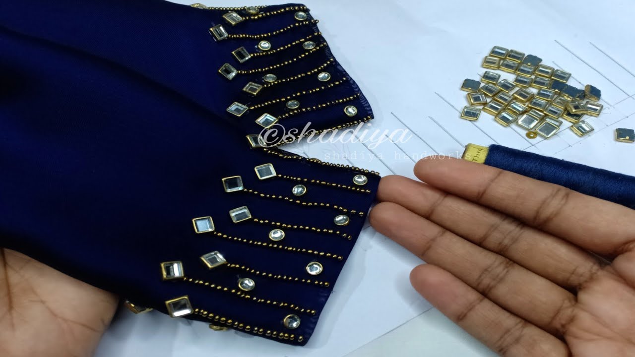 just 3 hrs ! very easy hand embroidery sleeve design with beads and stones| hand embroidery sleeve