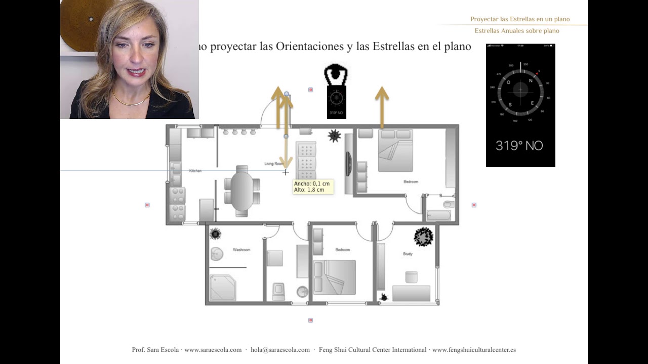 Feng Shui pr&aacute;ctico: tomar medidas con la br&uacute;jula y aplicar las Estrellas Voladoras sobre plano.