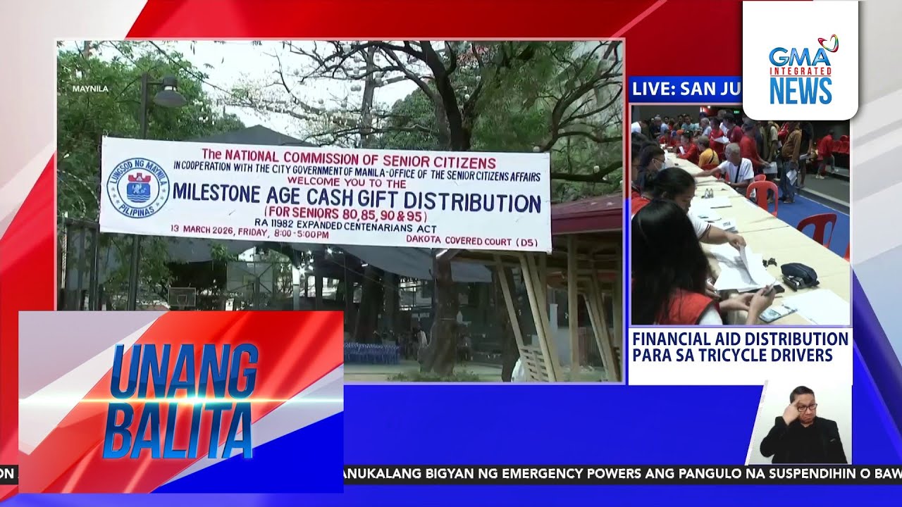Mga tricycle driver, maagang pumila para sa pamamahagi ng P5,000 cash aid | Unang Balita
