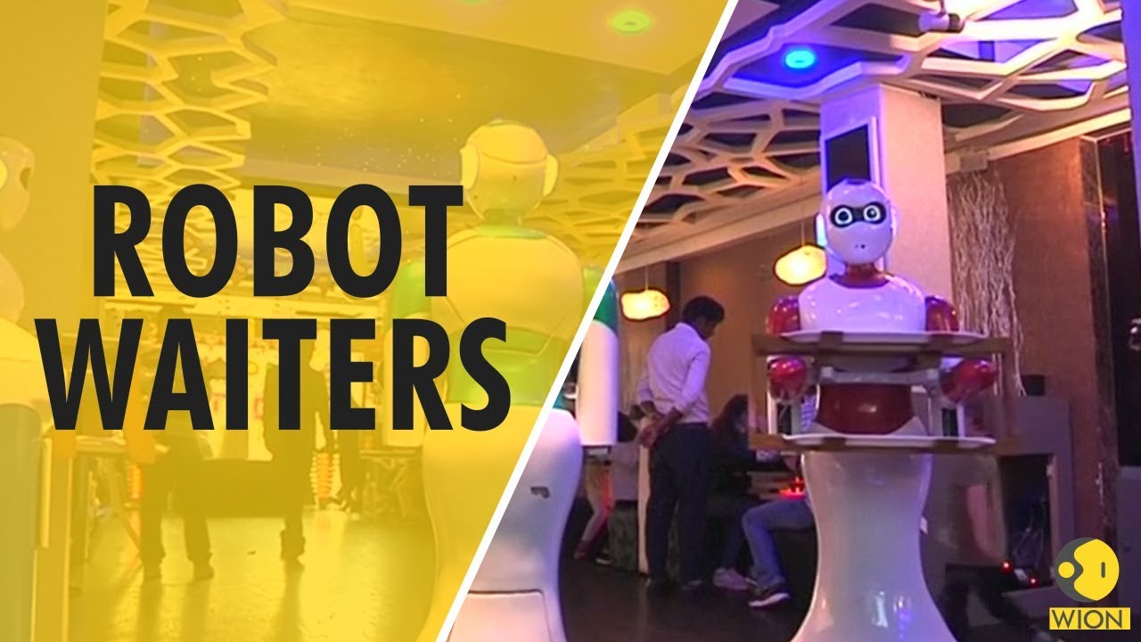 Locally made robots wait tables at Kathmandu restaurant