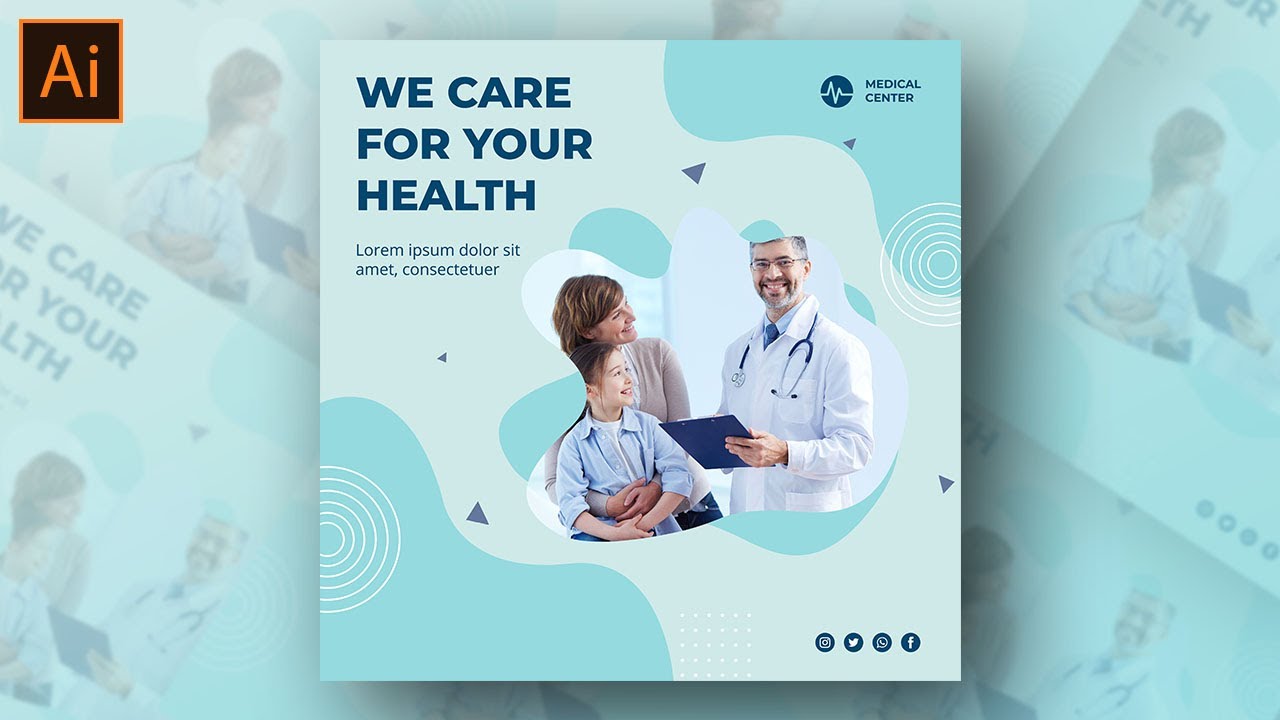 Flat Medical Instagram Post Design in Adobe Illustrator