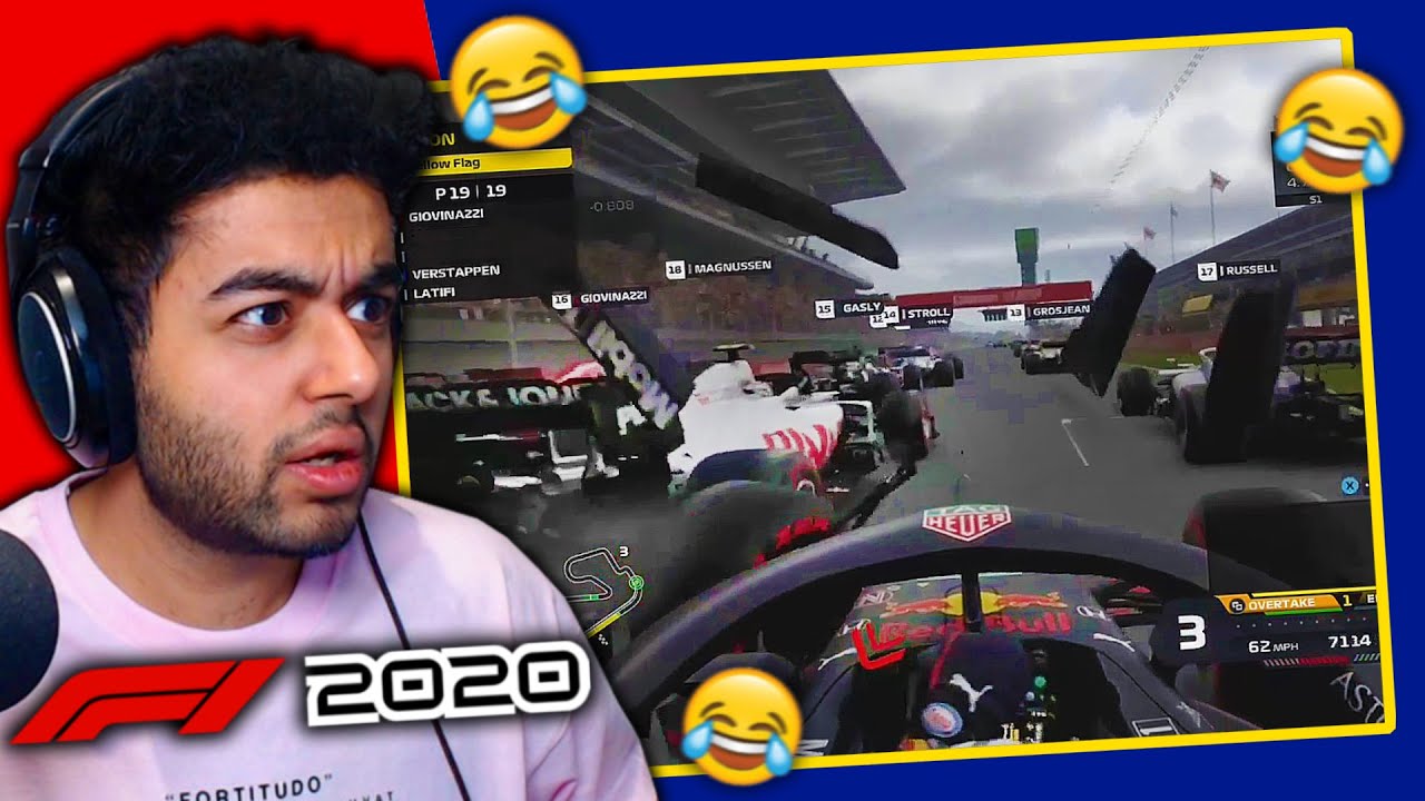15 CAR PILE-UP CRASH AS FIVE RED LIGHTS GO OUT on F1 2020 Game!