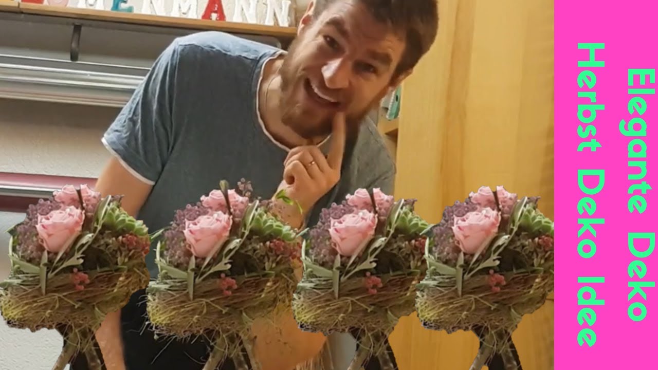 Elegante Herbstdekoration - Drei Bein mit stabilisierte Rosen füllen - DIY Anleitung Herbstdeko rosa