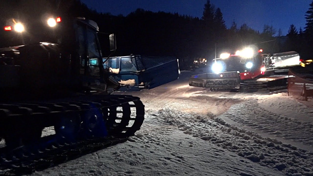 Pistenbully, Leitner and Prinoth Getting Ready for Work - Snowcats Sound and Action
