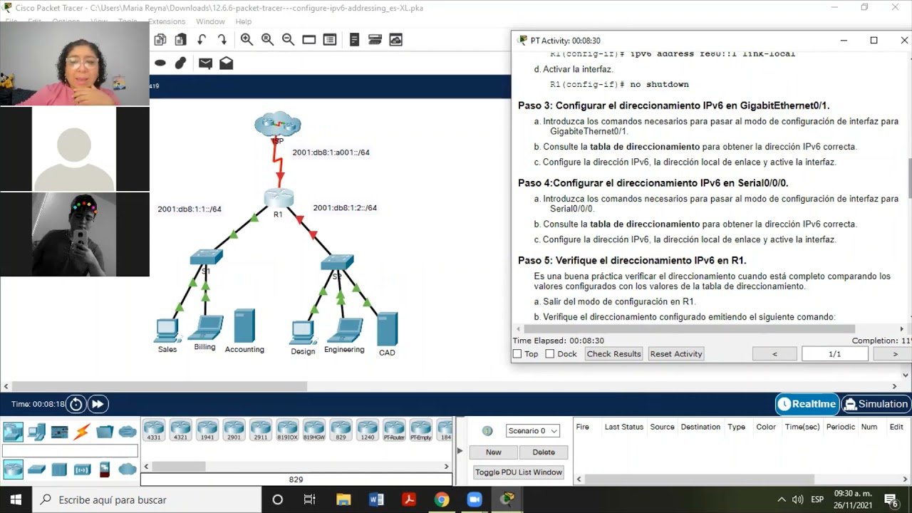 IPv6- Habilitar y Configurar Interfaces en un Router y Pc's, así como comprobar conectividad