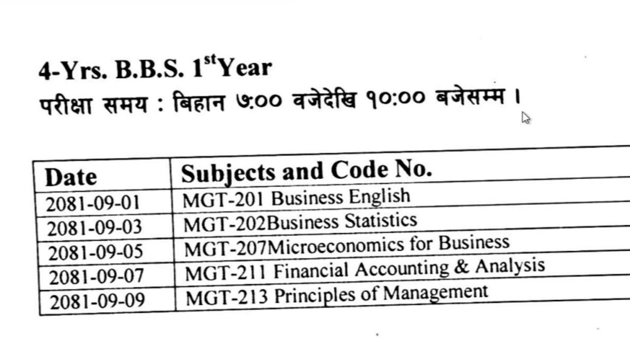 Bachelor first year exam schedule 2081 l BBS first year exam routine l tu exam schedule l Vacancynp