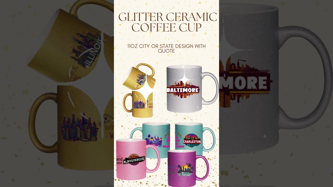 City or State Design Glitter ceramic mug 