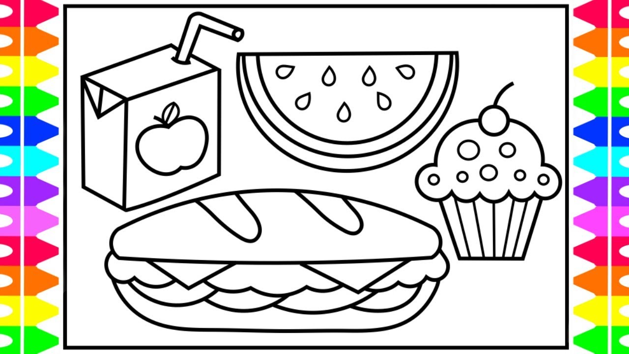 How to Draw FOOD Step by Step for Kids 🍉🍭🍔🥤Yummy Food Drawings for Kids | Fun Coloring Pages