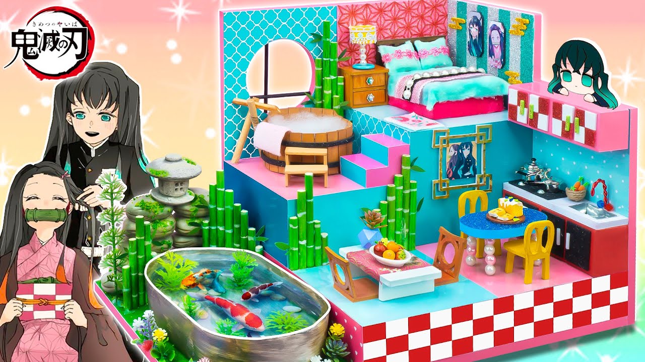 【鬼滅の刃】 竈門禰豆子、時透無一郎のお部屋をDIY ✨ きめつのドールハウスを手作り工作 🍭✨  💖 リカちゃん ✨ Demon Slayer House