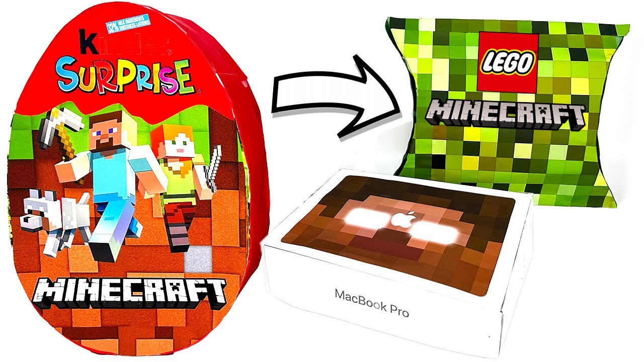 Making MYSTERY LEGO MINECRAFT KINDER EGGS + Macbook SQUISHY Blind Bags ! 💚paper diy🩶