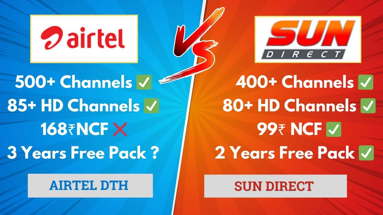Airtel DTH Vs Sun Direct Comparison in Hindi 2026 🔥| Airtel DTH Set Top Box