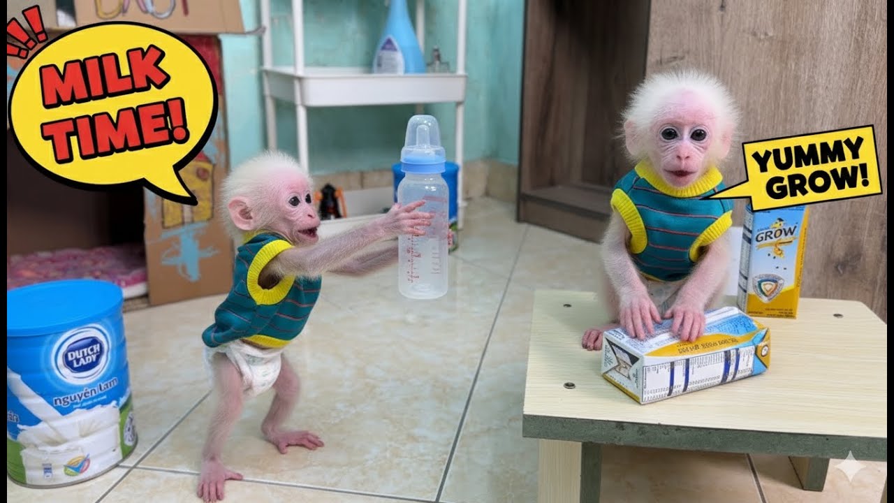 The intelligence of baby monkey Luna. Just woke up, and Luna&rsquo;s milk radar is already on! 🍼😂