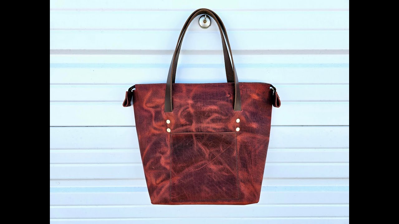 Making a leather zippered tote bag with pockets