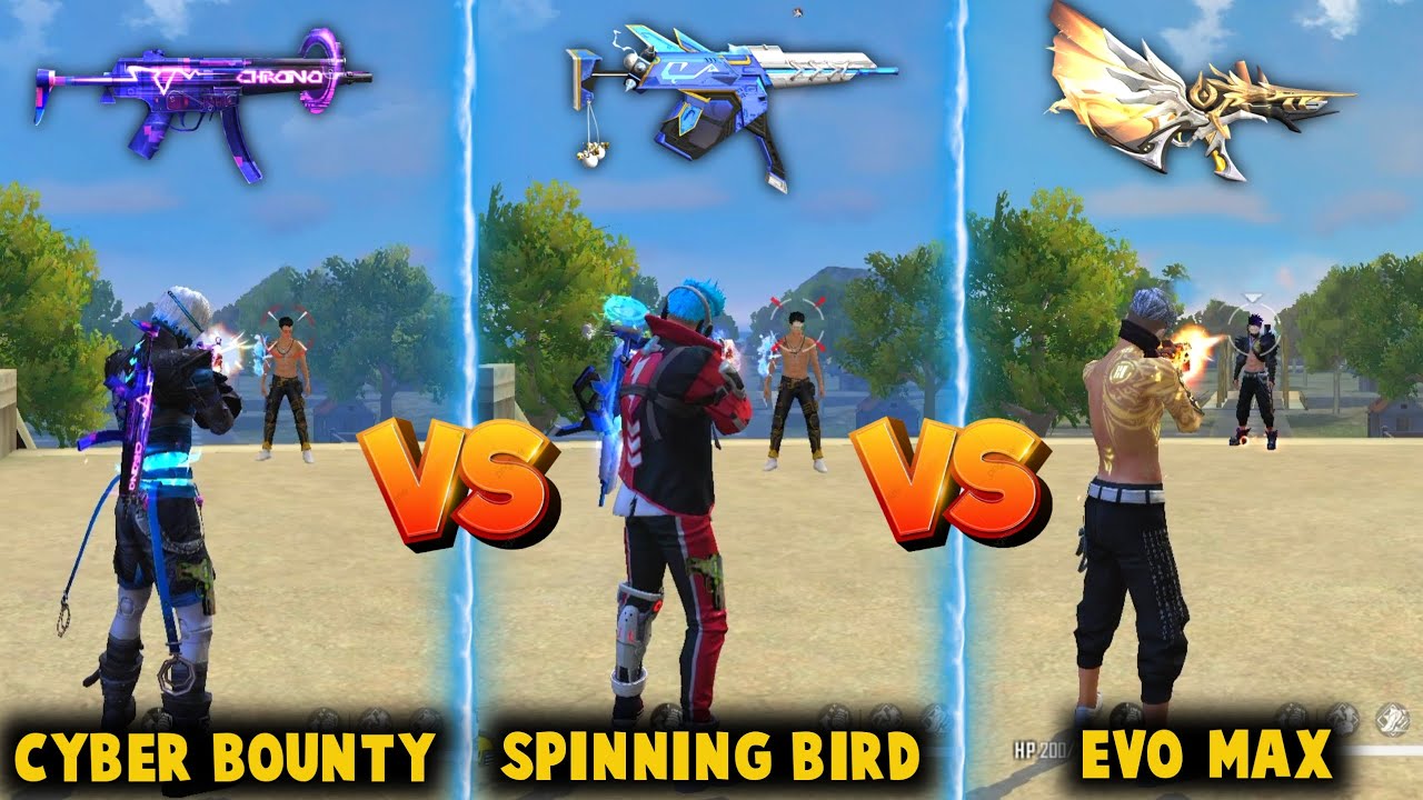 CYBER BOUNTY VS SPINNING BIRD VS NEW EVO MP5 DAMAGE ABILITY TEST | BEST MP5 SKIN - GARENA FREE FIRE