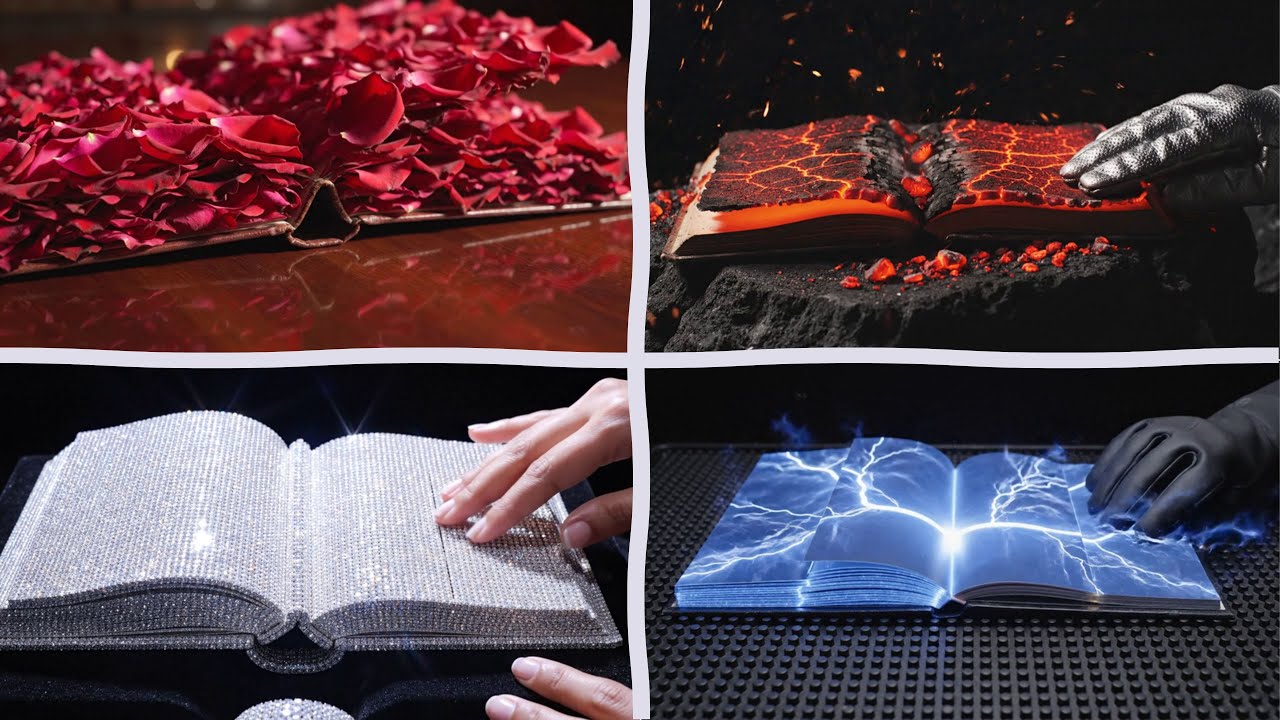 ASMR Page Turning | AI Books Made of Rose Petals, Lightning, Diamonds & More | No Talking [4K]