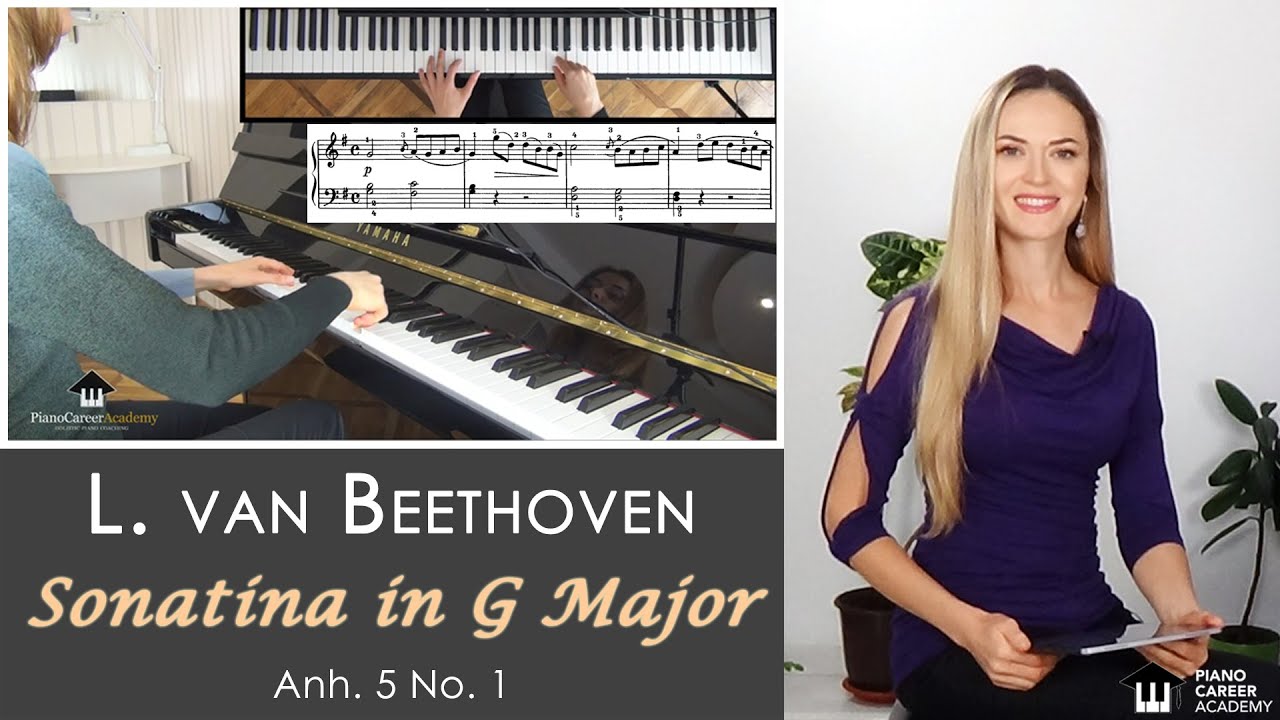 L. van Beethoven - Sonatina in G Major, Anh. 5 No. 1 (Piano Tutorial). Lesson No. 92 for Beginners