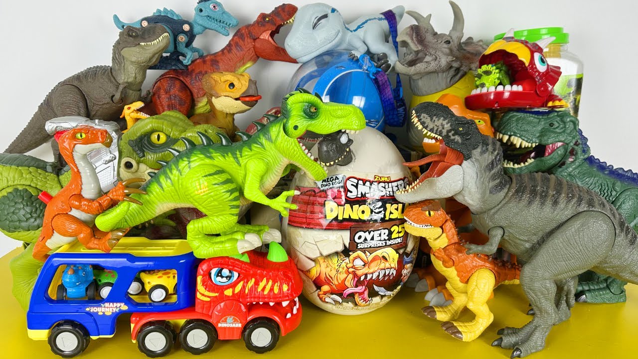 ASMR Satisfying Unboxing Jurassic World Rebirth T-rex Triceratops Stego Raptor Zuru Egg Dino Trucks