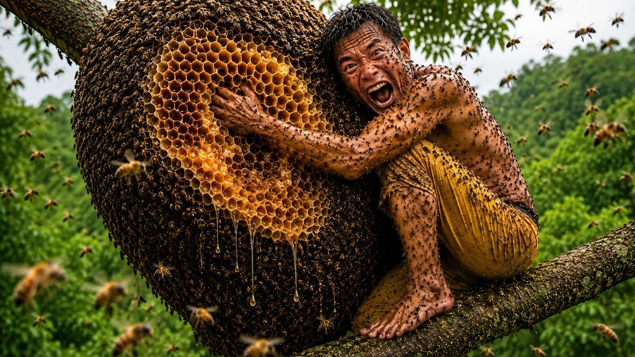 Brave honey hunters confront a swarm of ferocious giant bees.