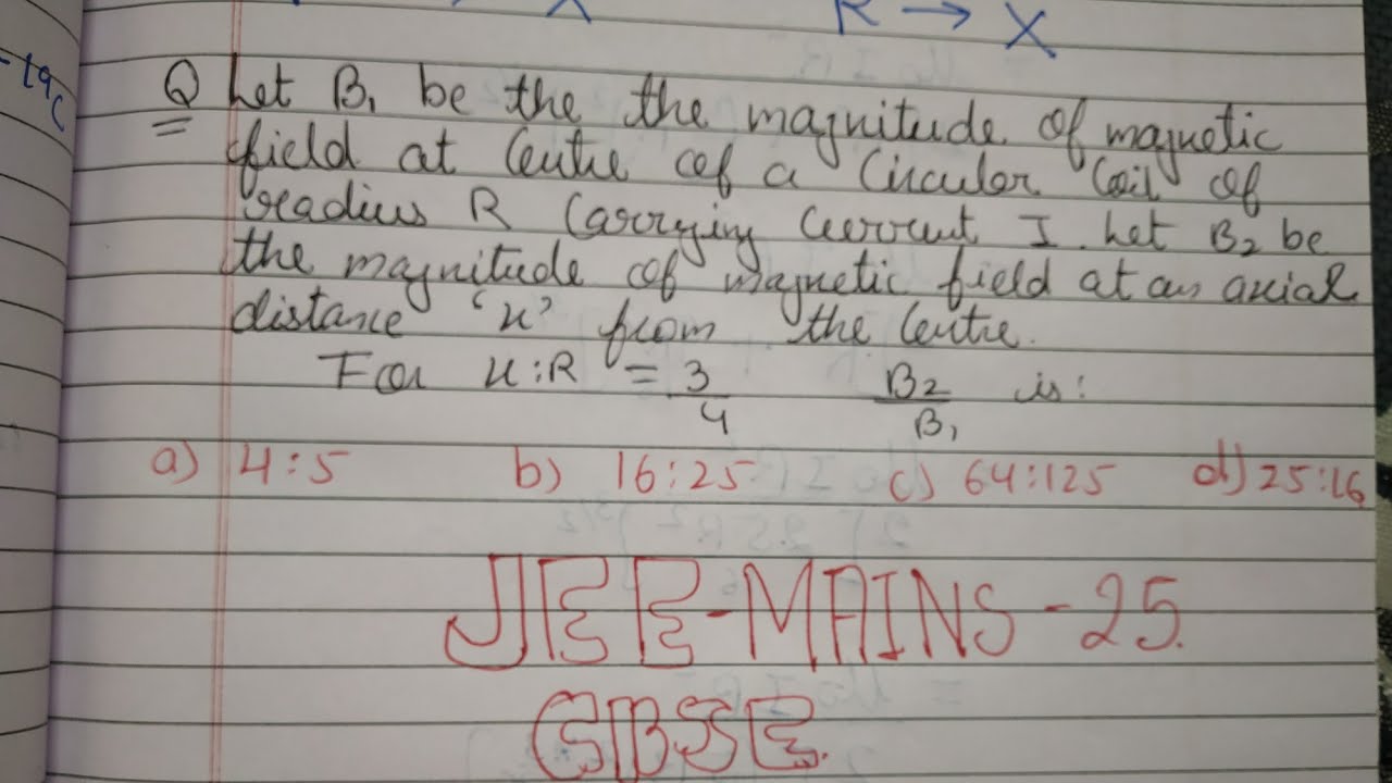 Let B1 be the magnitude of magnetic field at center of a circular coil of radius R carrying current