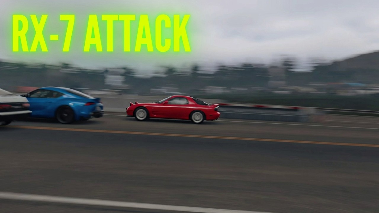 Mazda RX‑7 Type R Launching Into a Coastal War Against JDM Legends