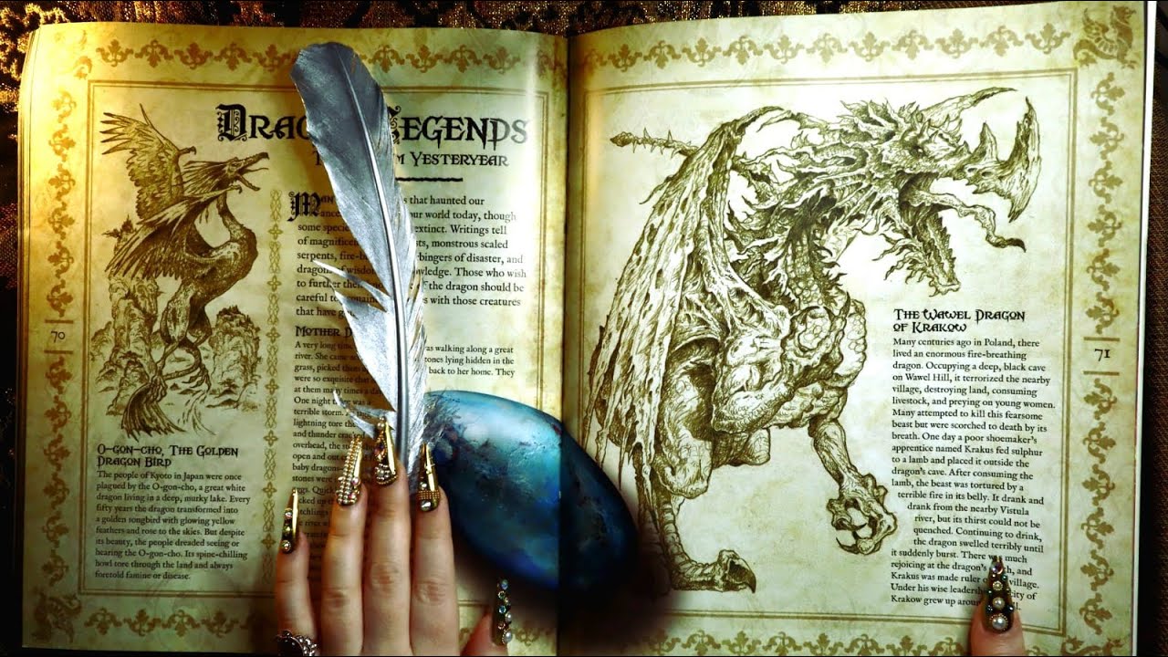 ASMR Book Tracing, Tapping, Page Turning 📕 Dragons Lore & Mysteries