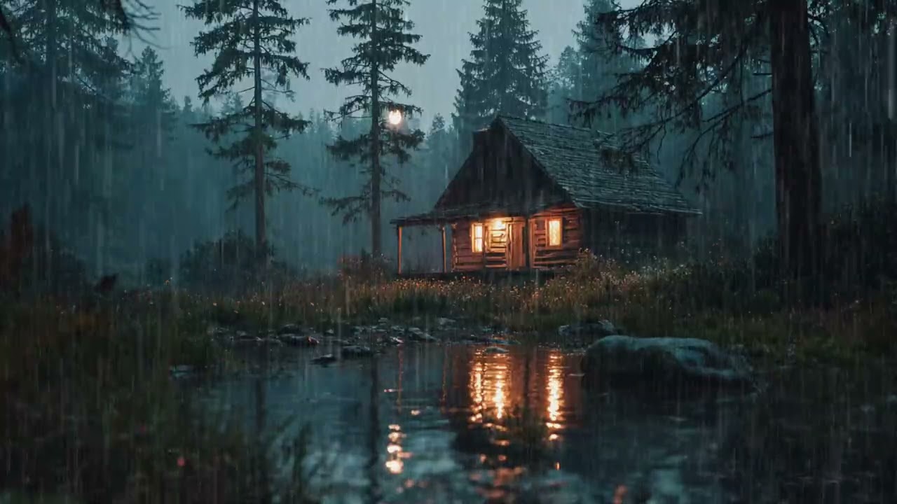 🌲🌧️ Forest Cabin Rain White Noise | Cozy Rainy Night | 3 Hours Calm Unwind Study Meditation