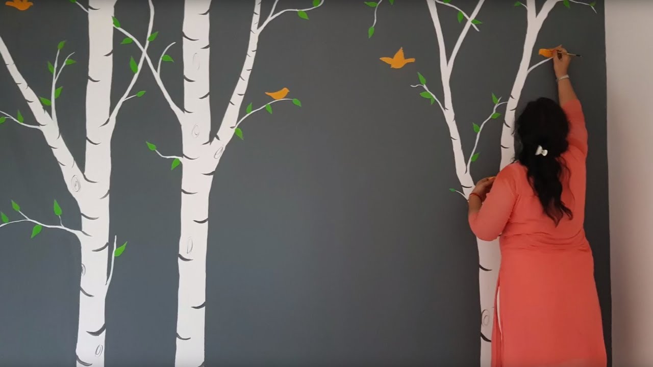 Paint Beautiful Birch trees on your Wall | Wall Painting by Babita Keshan