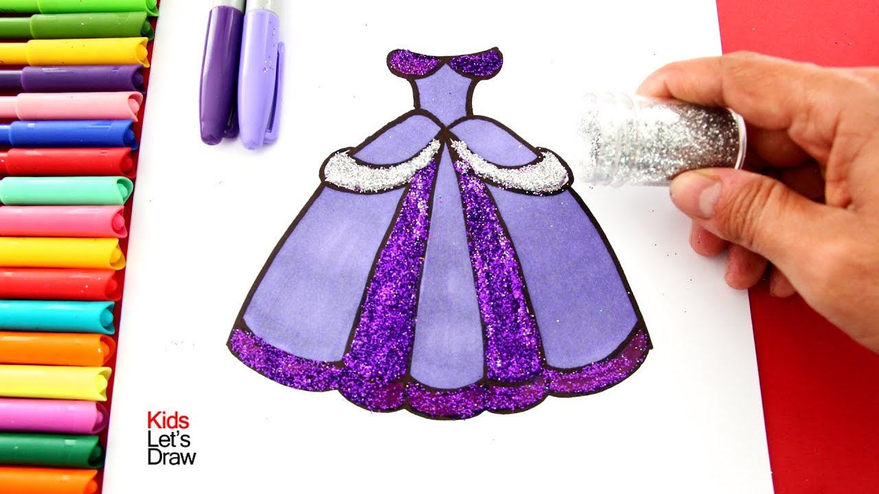Cómo Dibujar y Pintar un  VESTIDO DE PRINCESA con Brillantina | Dibujos de Princesas