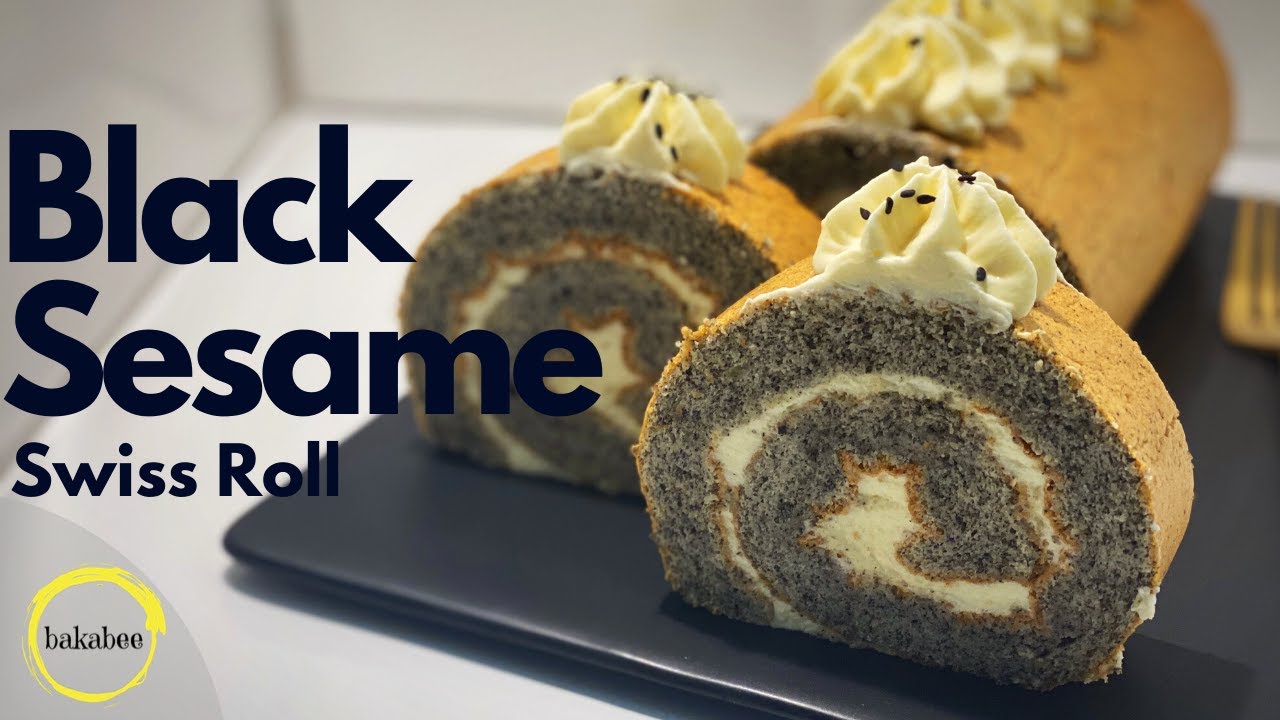 Black Sesame Swiss Roll Cake recipe | How to make Swiss roll cake EASY