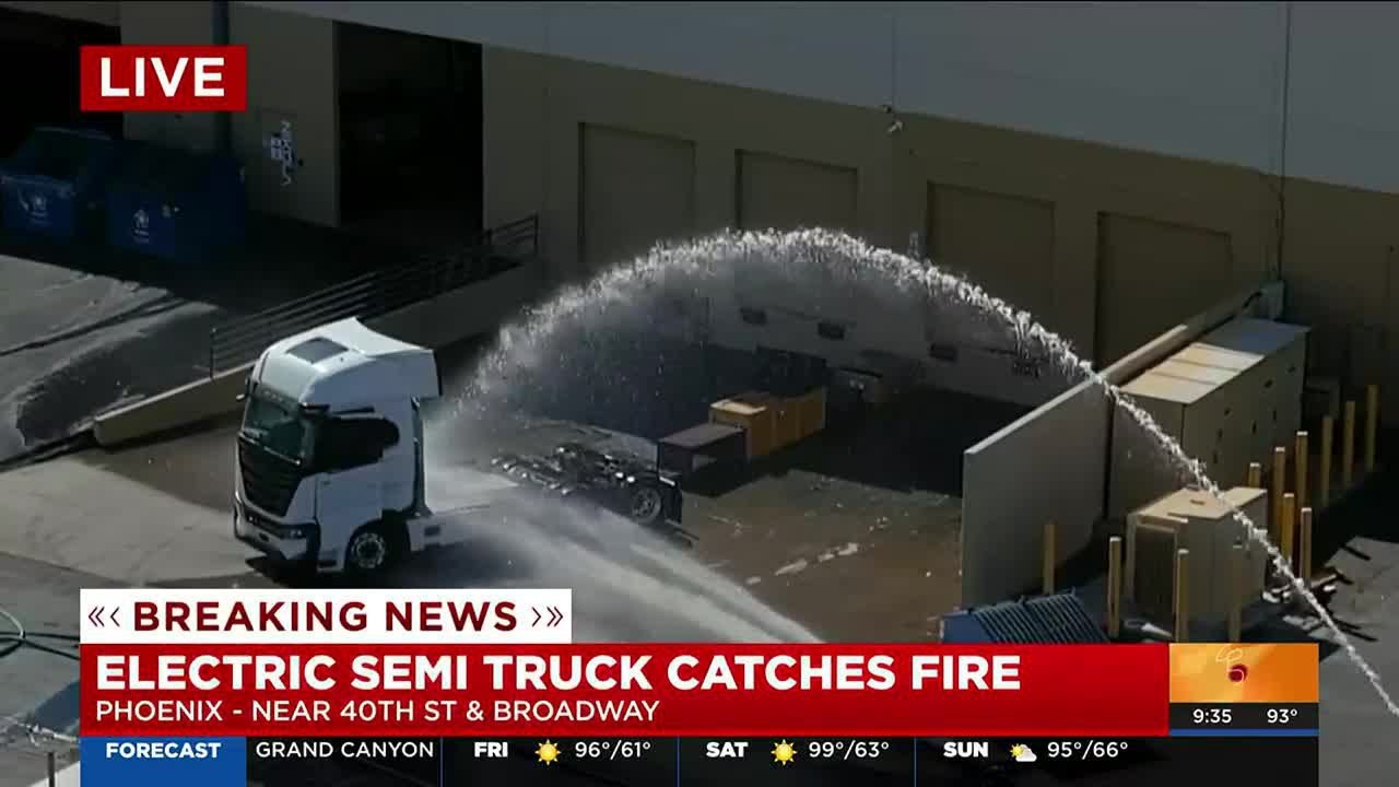 Electric semi-truck catches fire in south Phoenix
