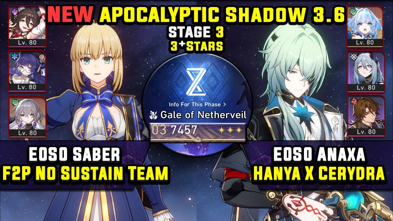 E0 Saber F2P Carry с Tingyun и E0 Anaxa Carry (3 звезды) Apocalyptic Shadow 3 Honkai Star Rail 3.6