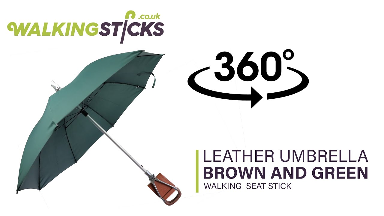 Leather Umbrella Brown and Green Walking Seat Stick