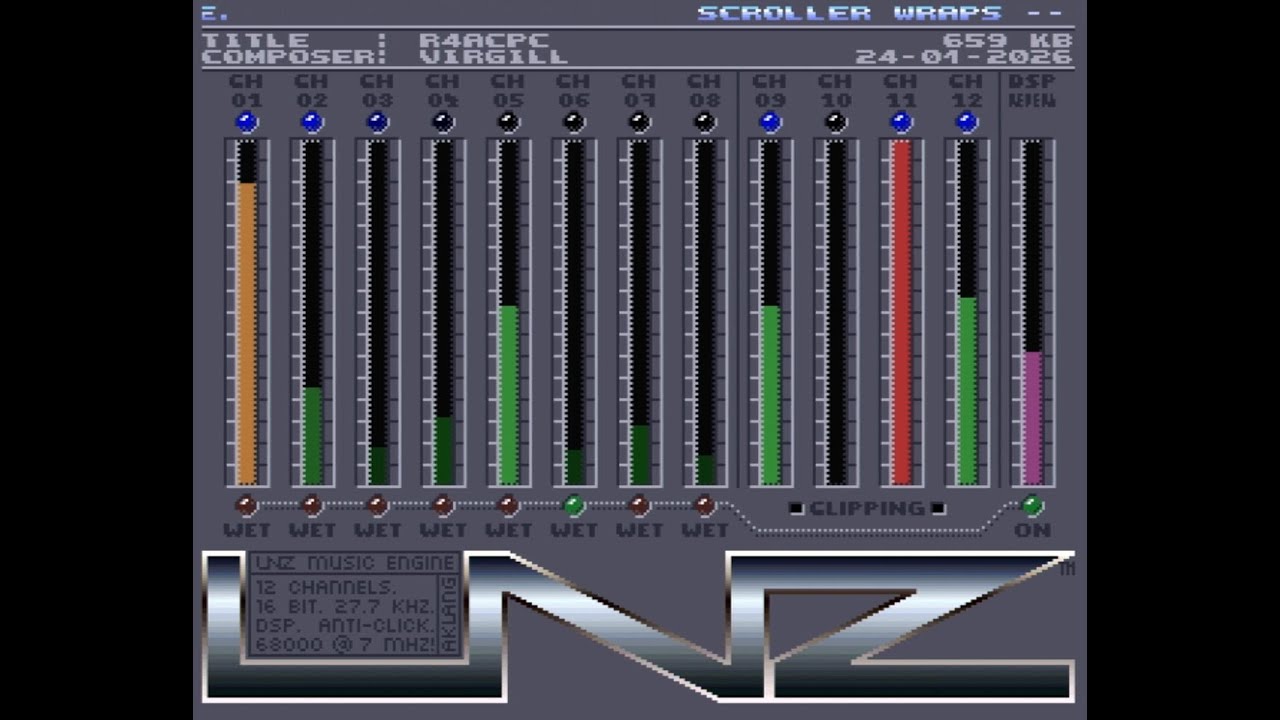 R4aCPC by Alcatraz (Virgill  & Platon42) UNZ XM player (16bit, 12 channel + dsp) in A500 7Mhz