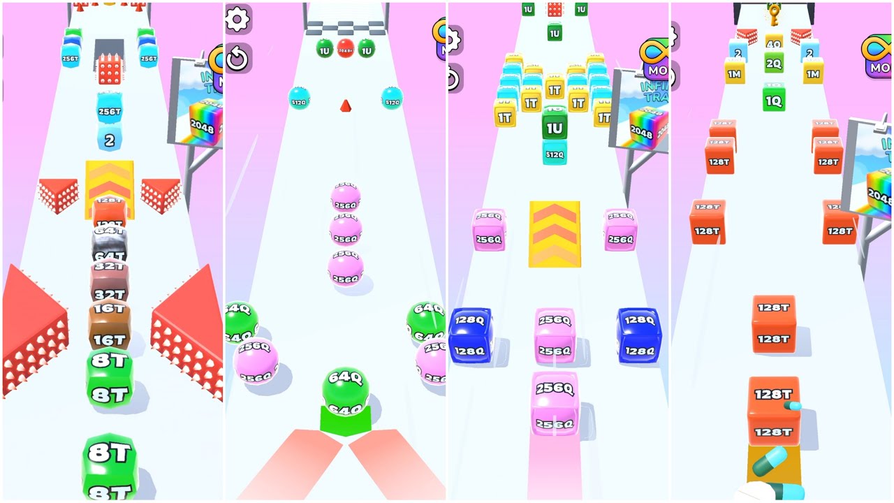 Jelly Run 2048 ULTIMATE Gameplay | 4 Shape Play Showdown! | 2048e vs  8192e vs 32f Race
