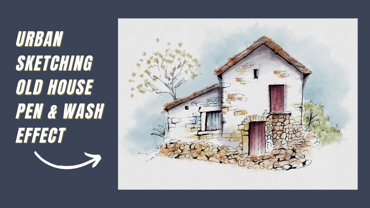 Urbansketching || How to sketch old house like pen watercolor effect with Autodesk Sketchbook