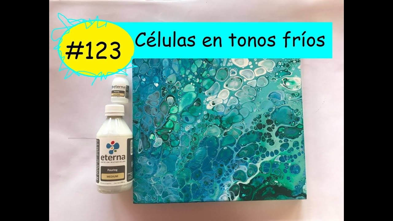 #123- TUTORIAL ACRILICOS FLUIDOS- Células en tonos fríos- En Español (Acrylic Pouring)