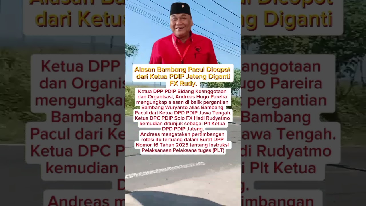 Alasan Bambang Pacul Dicopot dari Ketua PDIP Jateng Diganti FX Rudy. #videoshorts #shorts #pdip #.