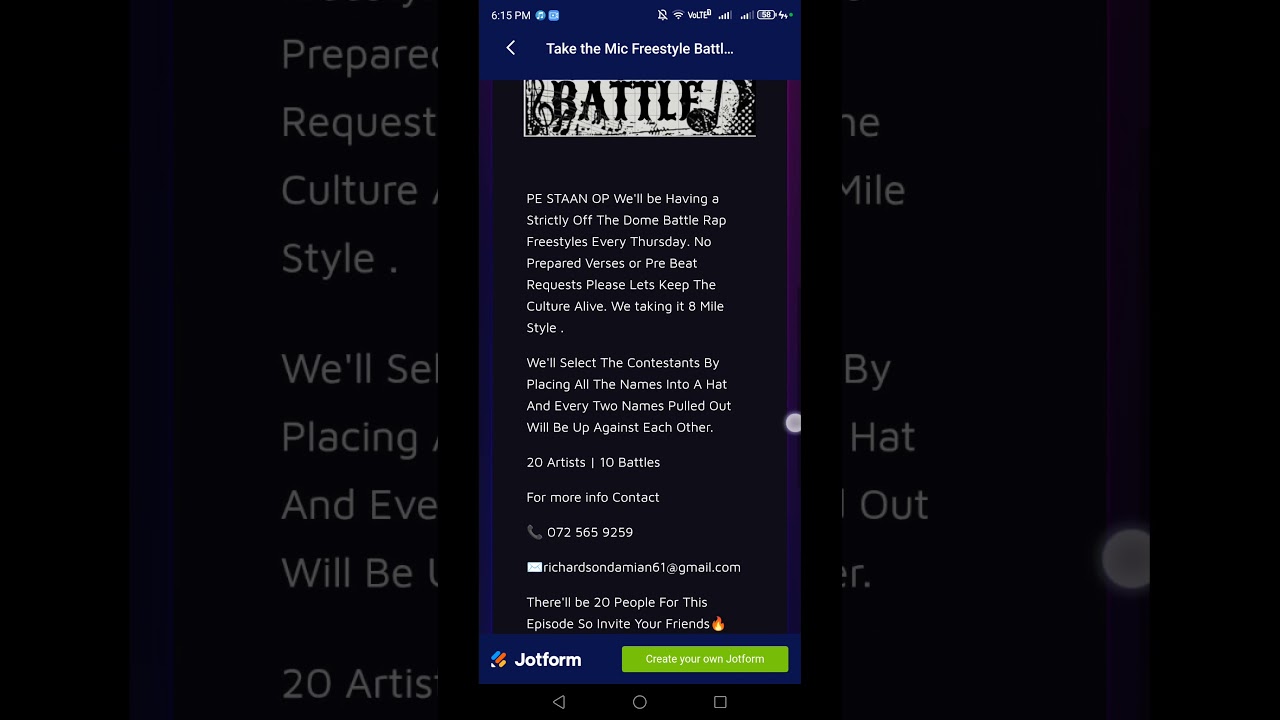 Take The Mic "OFF THE DOME" Freestyle Battle Rap Registration Form. 