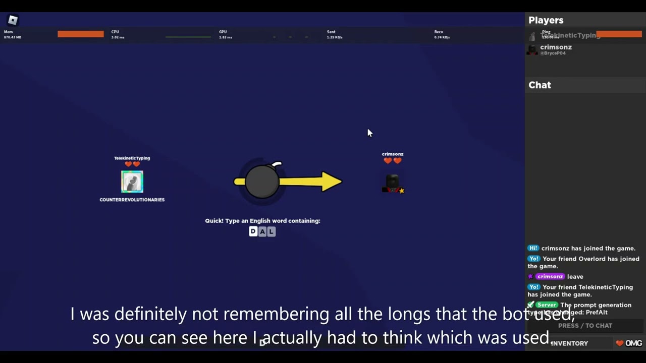 1v1ing a Longworder BOT in Word Bomb! (Text Commentary)