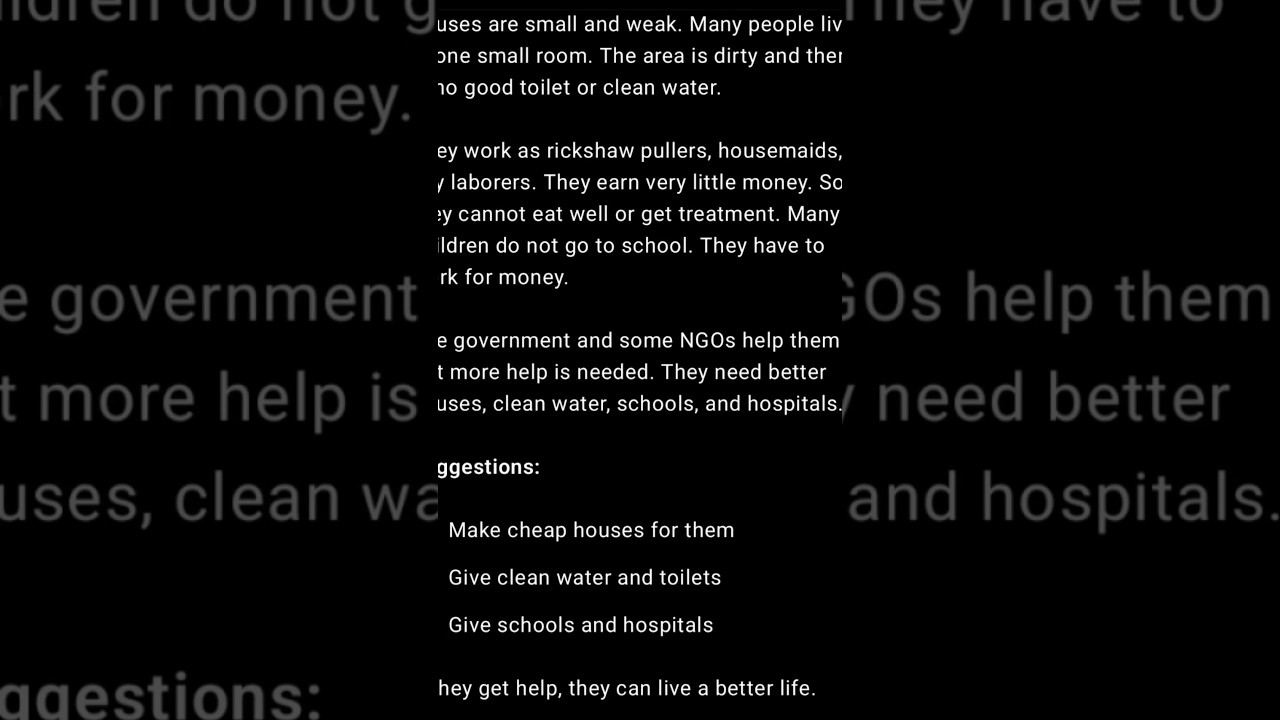#slum dwellers (Report writing) For HSC