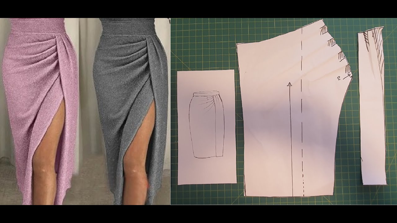 Diy - Como fazer molde de Saia drapeada com abertura - aula 292