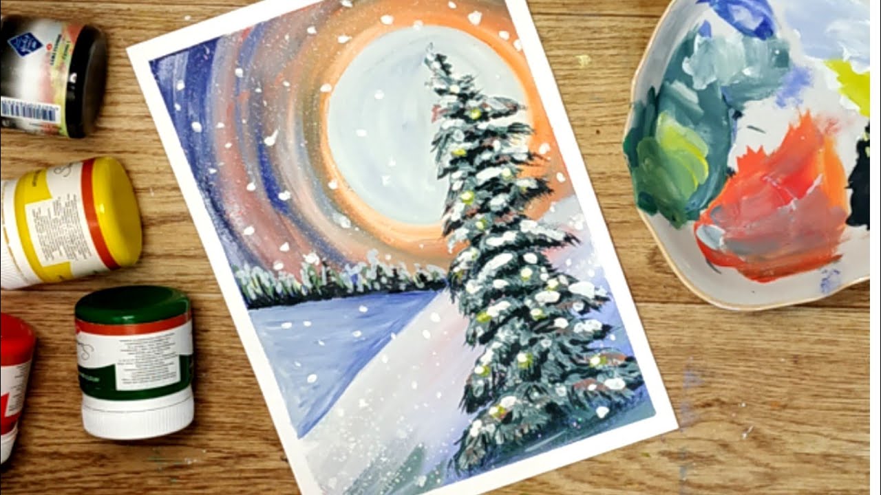 Ёлка Пейзаж Как нарисовать пейзаж гуашью просто Правополушарное рисование
