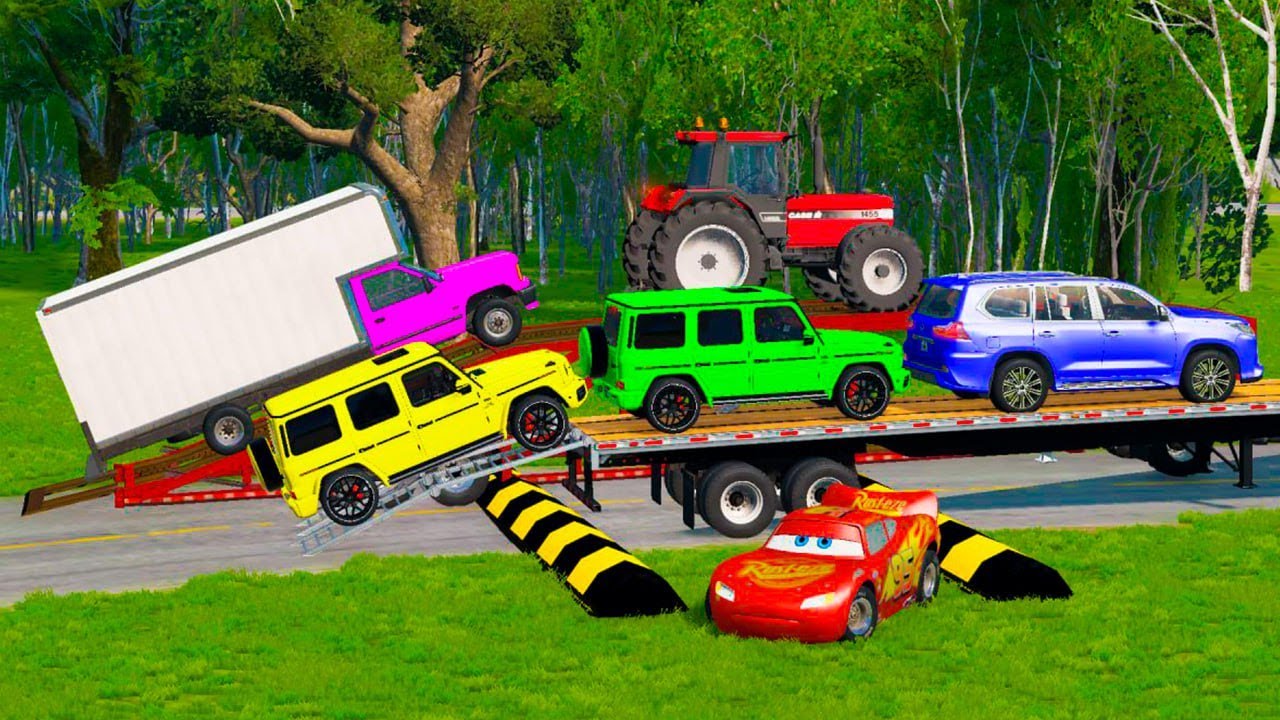 Flatbed Truck Mcqueen | Transportation with Truck - Pothole vs Car #17 - BeamNG.Drive