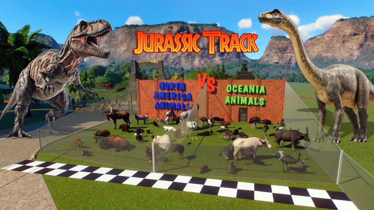 North American Animals VS Oceania Animals Race in Planet Zoo included Kangaroo, Puma, & Ostrich