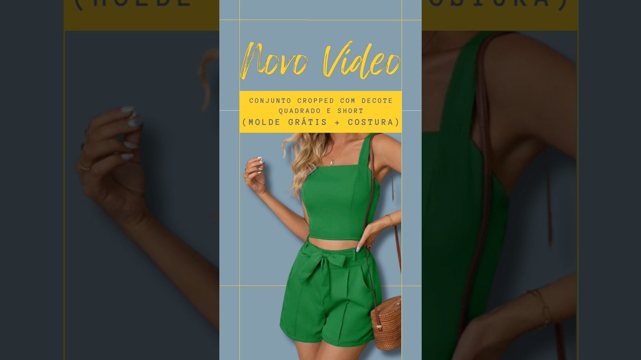 MODELO GRATUITO: MOLDE + AULA DE COSTURA Conjunto Cropped e Short #shorts #costurando