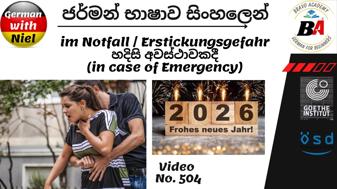 German Spoken | ඔබ දැනගෙන සිටියද Erstickungsgefahr & Es brennt! | ජර්මන් වාකයන් (No.504)